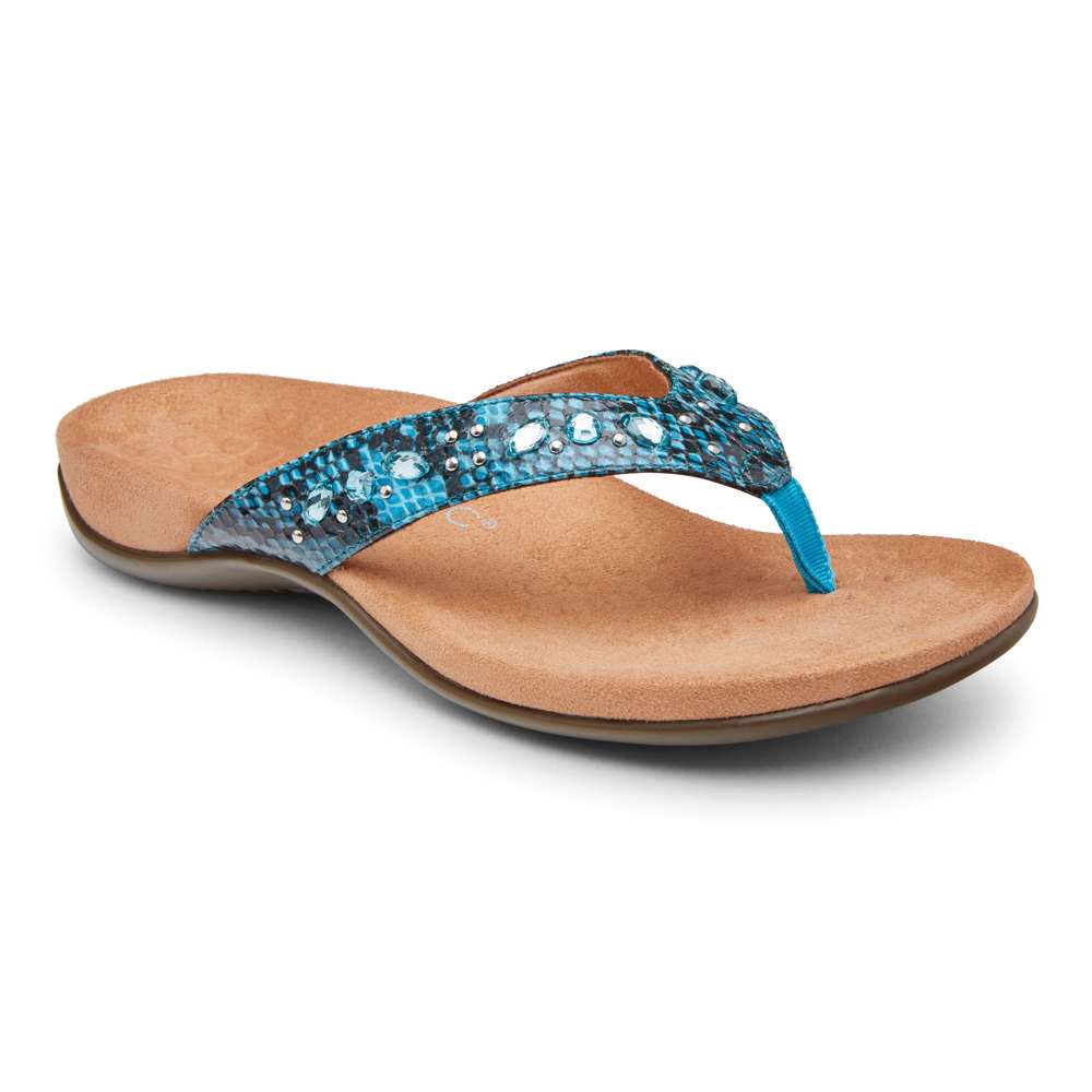 Lucia Toe Post Sandal - Aqua Snake