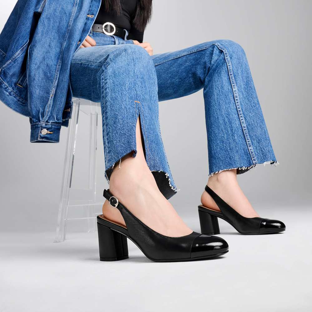 Sophie Slingback Pump - Black Leather