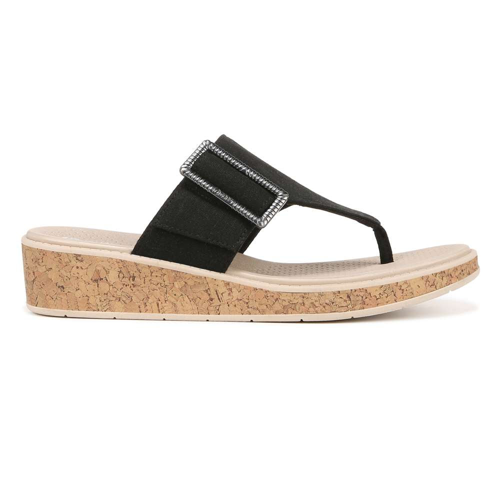 Bay Wedge Sandal - Black Linen