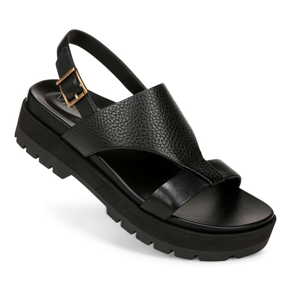 Alondra Platform Lug Sandal - Black Leather