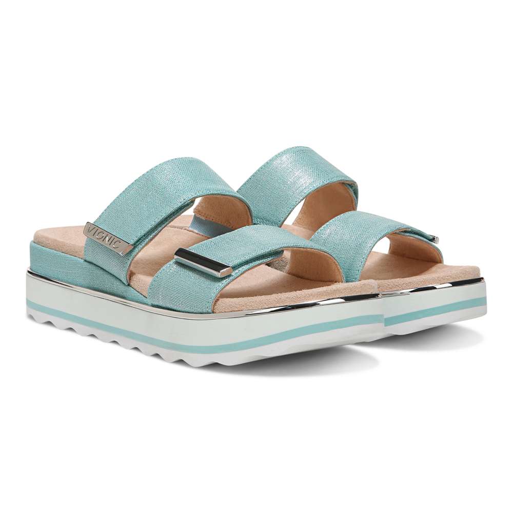 Brandie Flatform Slide Sandal - Aqua Metallic