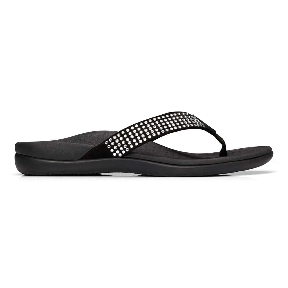 Islander Rhinestone Toe Post Sandal - Black