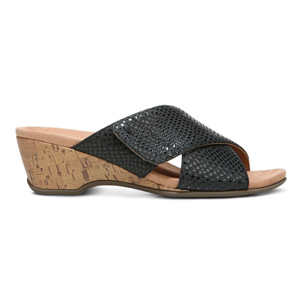 Leticia Wedge Sandal - Black Lizard